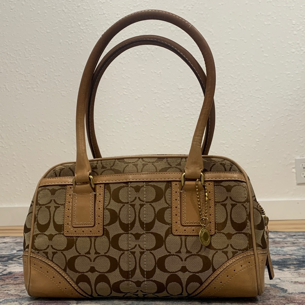 Coach Brown and Tan Signature Shoulder Bag